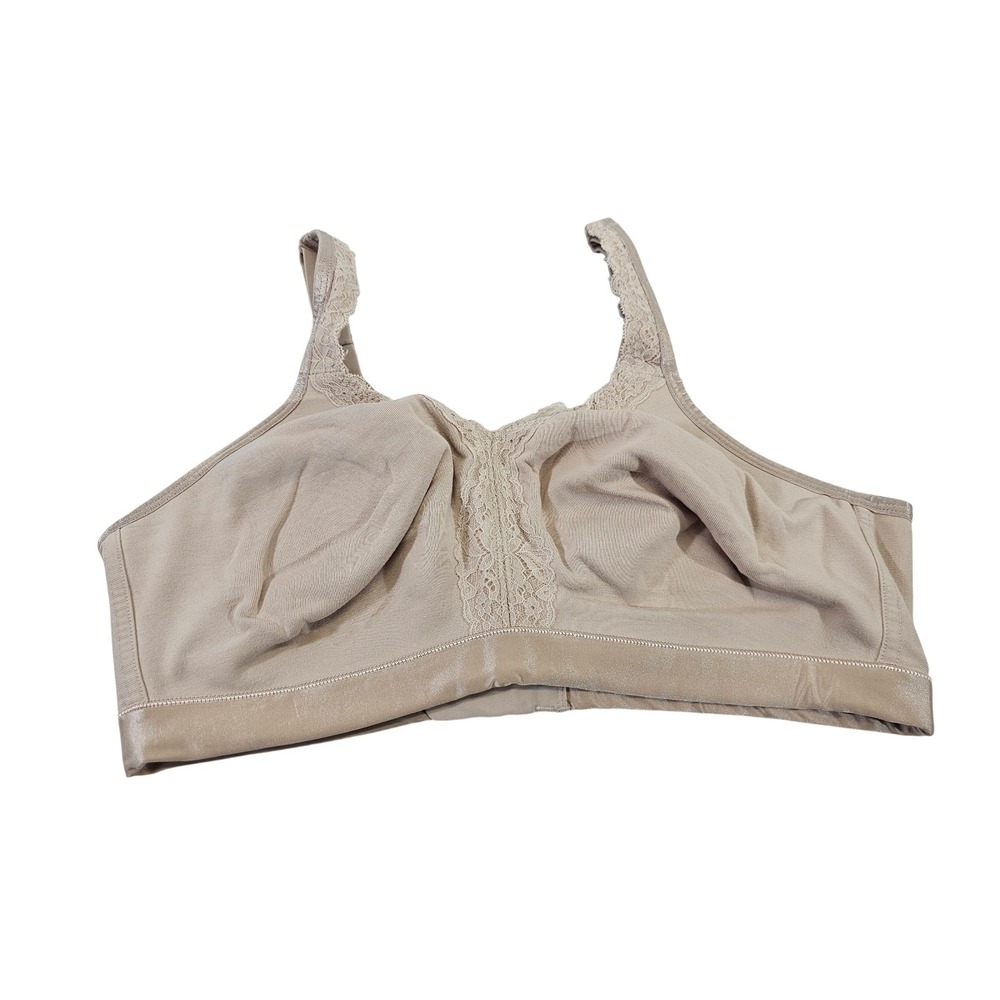 Curvy Couture 1010 Cotton Luxe Unlined Wire Free Bra Beige 36DDD Lace Trim EUC‎